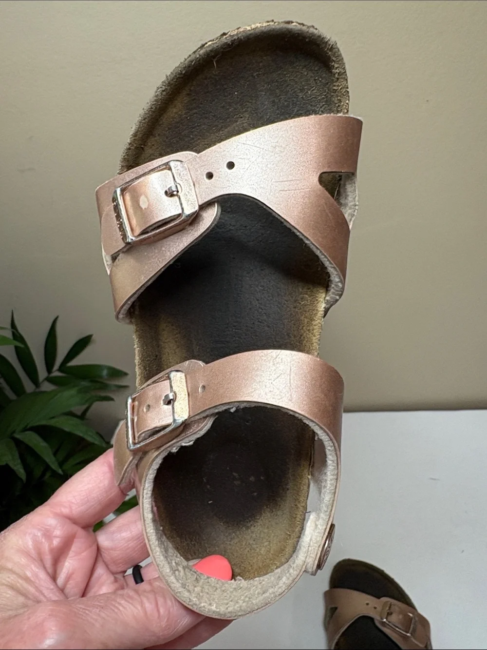 Birkenstock Kids Rio Metallic Rose Gold Sandals with Adjustable Buckles, 27
